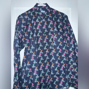 Men's Casual Button Down Shirt - Navy with Multicolor Print
